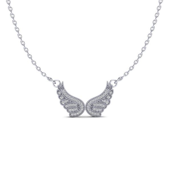 0.40 ctw Micro Pave VS/SI Diamond ANGEL WING Necklace 14k White Gold - REF-29W2H
