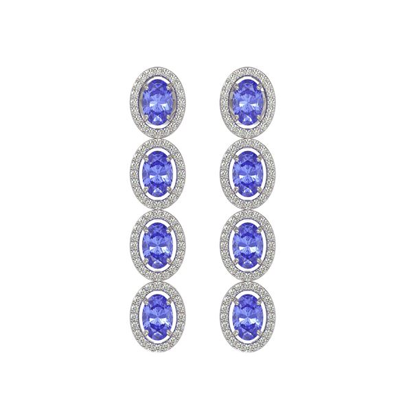 6.09 ctw Tanzanite & Diamond Micro Pave Halo Earrings 10k White Gold - REF-143A6N