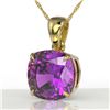 Image 1 : 6 ctw Cushion Cut Amethyst Designer Solitaire Necklace 18k Yellow Gold - REF-31H5R