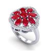 Image 1 : 4 ctw Ruby & VS/SI Diamond Certified Cluster Designer Ring 10k White Gold - REF-49H3R