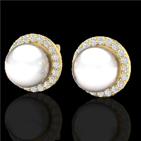 0.50 ctw Micro Pave VS/SI Diamond & Pearl Earrings 18k Yellow Gold - REF-46H5R