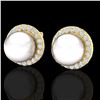 Image 1 : 0.50 ctw Micro Pave VS/SI Diamond & Pearl Earrings 18k Yellow Gold - REF-46H5R