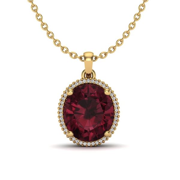 11 ctw Garnet & Micro Pave VS/SI Diamond Necklace 18k Yellow Gold - REF-55H2R