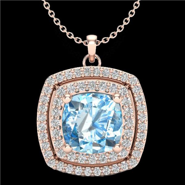 2.08 ctw Sky Blue Topaz & Micro Pave Diamond Necklace 14k Rose Gold - REF-43F8M