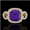 Image 1 : 3.75 ctw Amethyst & Micro VS/SI Diamond Certified Ring 18k Yellow Gold - REF-51Y2X