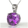 Image 1 : 6 ctw Cushion Cut Amethyst Designer Solitaire Necklace 18k White Gold - REF-31G5W