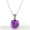 Image 2 : 6 ctw Cushion Cut Amethyst Designer Solitaire Necklace 18k White Gold - REF-31G5W