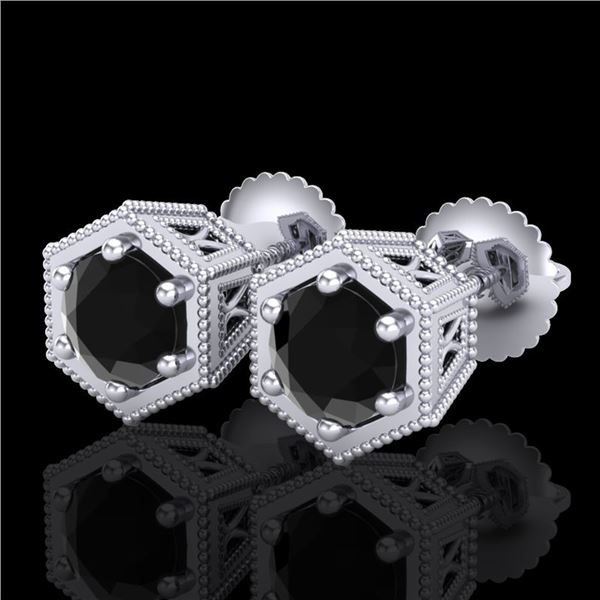 1.15 ctw Fancy Black Diamond Art Deco Stud Earrings 18k White Gold - REF-52N8F