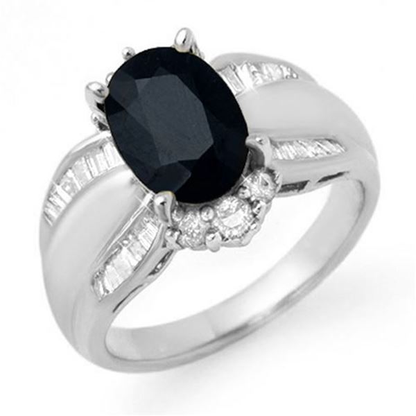 3.42 ctw Blue Sapphire & Diamond Ring 18k White Gold - REF-108G9W