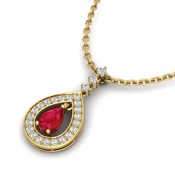 1.15 ctw Ruby & Micro Pave VS/SI Diamond Necklace 14k Yellow Gold - REF-49A3N
