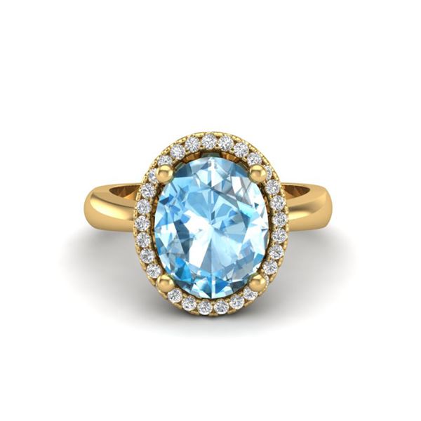3 ctw Sky Blue Topaz & Micro Pave VS/SI Diamond Ring 18k Yellow Gold - REF-39M5G