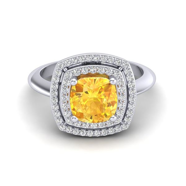1.77 ctw Citrine & Micro VS/SI Diamond Pave Ring 18k White Gold - REF-49A3N