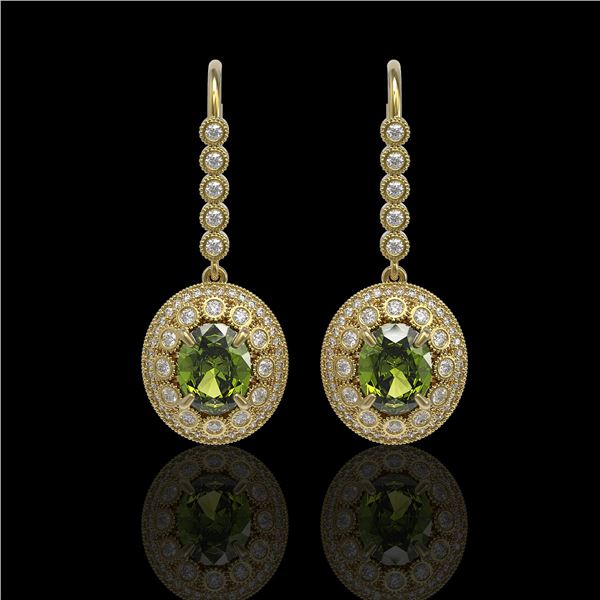 8.45 ctw Tourmaline & Diamond Victorian Earrings 14K Yellow Gold - REF-250K8Y