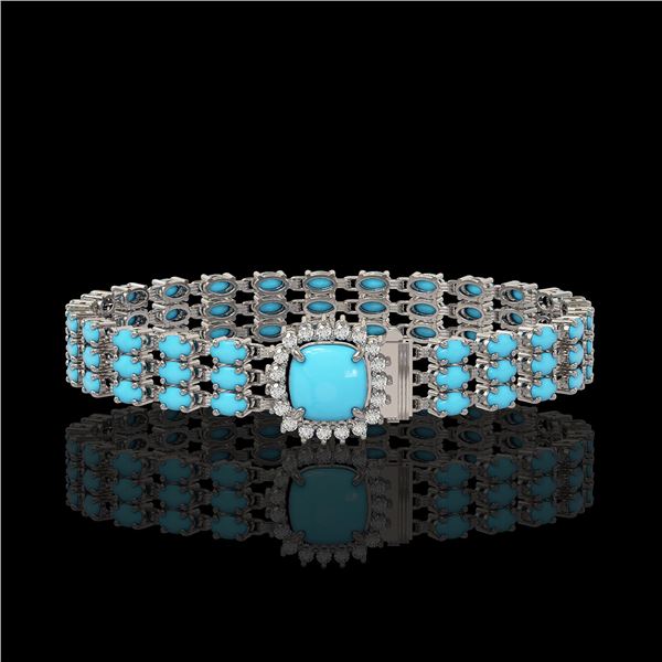 22.19 ctw Turquoise & Diamond Bracelet 14K White Gold - REF-281K8Y