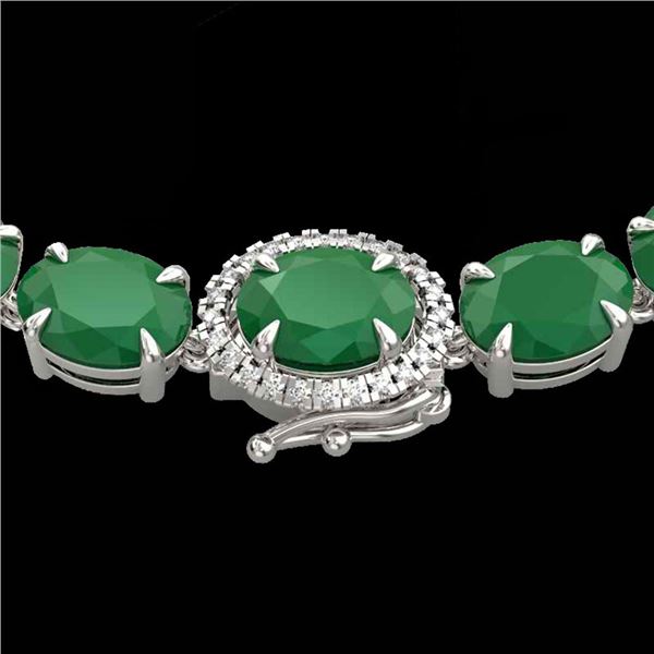 92 ctw Emerald & VS/SI Diamond Micro Pave Necklace 14k White Gold - REF-618M2G