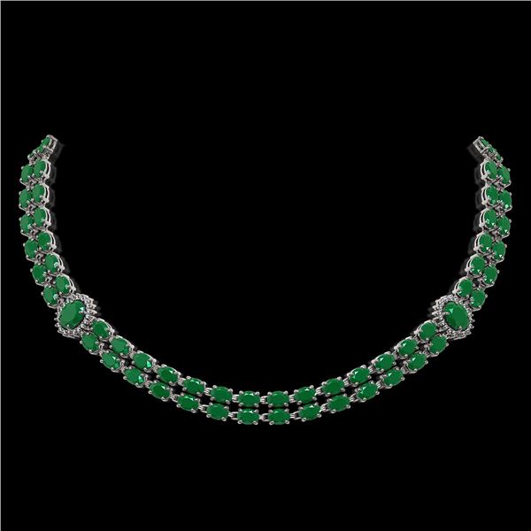 43.13 ctw Emerald & Diamond Necklace 14K White Gold - REF-527W3H