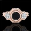 Image 2 : 1.05 ctw Fancy Black Diamond Art Deco 3 Stone Ring 18k Rose Gold - REF-123R6K