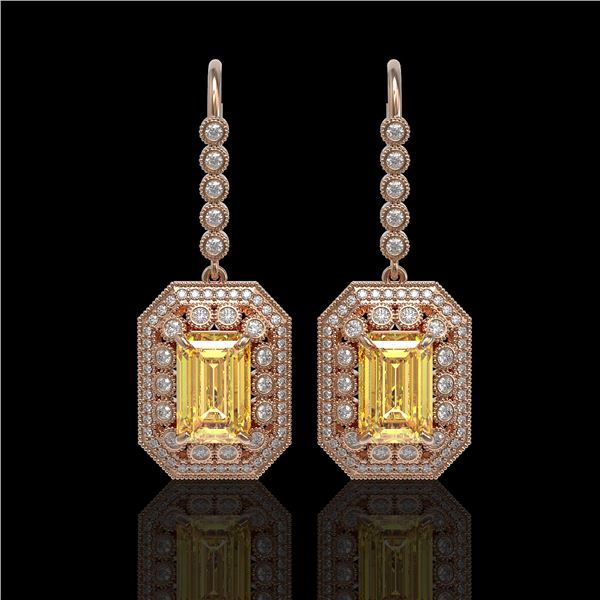 11.44 ctw Canary Citrine & Diamond Victorian Earrings 14K Rose Gold - REF-243R5K