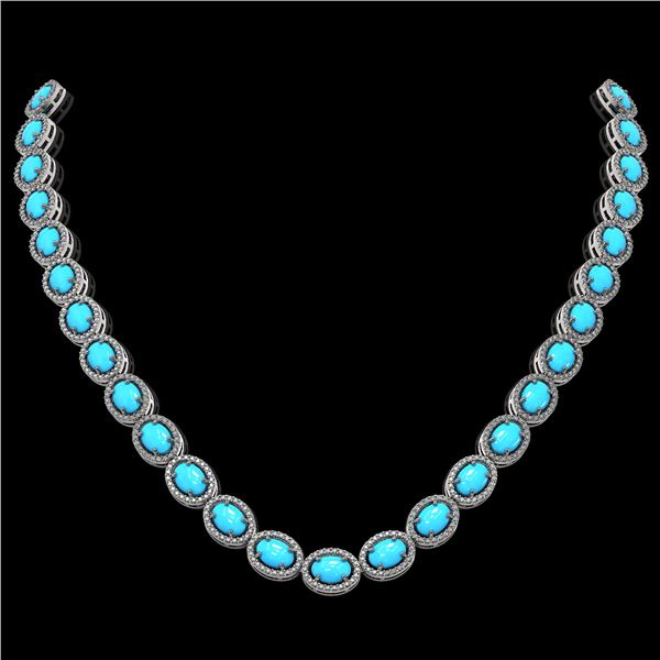 36.208 ctw Turquoise & Diamond Micro Pave Halo Necklace 10k White Gold - REF-553K5Y