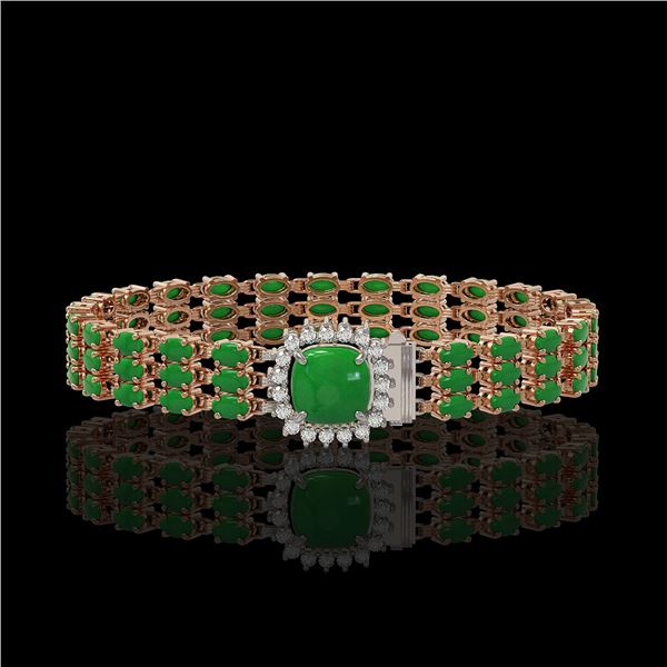 20.93 ctw Jade & Diamond Bracelet 14K Rose Gold - REF-281Y8X