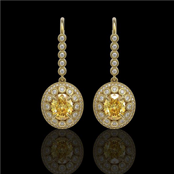 7.65 ctw Canary Citrine & Diamond Victorian Earrings 14K Yellow Gold - REF-216R9K