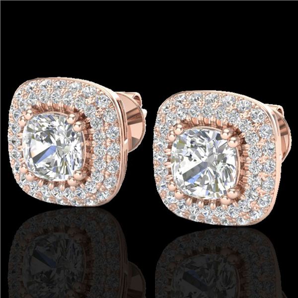 2.16 ctw Micro Pave VS/SI Diamond Earrings Halo 14k Rose Gold - REF-238X2A