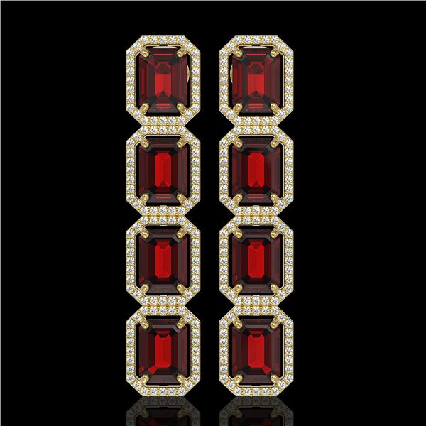 17.8 ctw Garnet & Diamond Micro Pave Halo Earrings 10k Yellow Gold - REF-174A2N