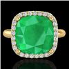 Image 1 : 6 ctw Emerald & Micro Pave Halo VS/SI Diamond Ring 18k Yellow Gold - REF-101W8H