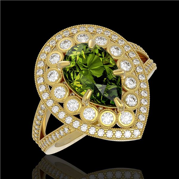 5.02 ctw Certified Tourmaline & Diamond Victorian Ring 14K Yellow Gold - REF-172A8N