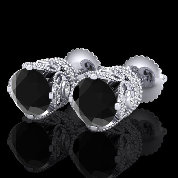 3 ctw Fancy Black Diamond Art Deco Stud Earrings 18k White Gold - REF-178X2A