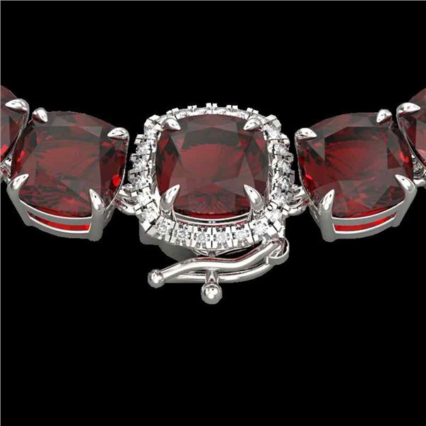 87 ctw Garnet & Diamond Micro Pave Necklace 14k White Gold - REF-320K2Y