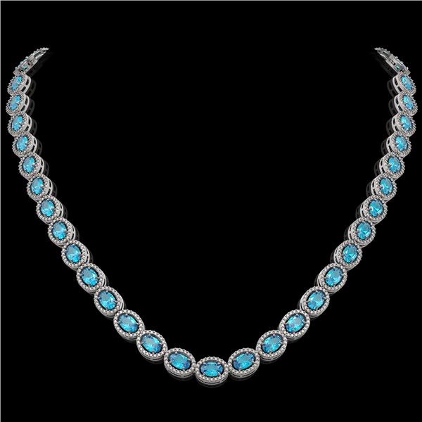 33.25 ctw Swiss Topaz & Diamond Micro Pave Halo Necklace 10k White Gold - REF-600H2R