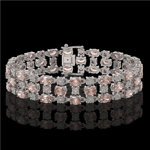 11.02 ctw Morganite & Diamond Row Bracelet 10K White Gold - REF-245F5M