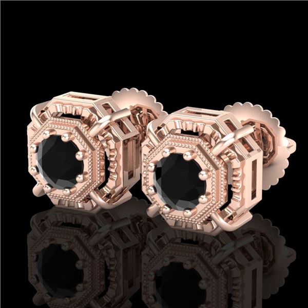 1.11 ctw Fancy Black Diamond Art Deco Stud Earrings 18k Rose Gold - REF-100N2F