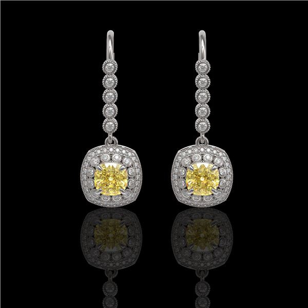 4.1 ctw Canary Citrine & Diamond Victorian Earrings 14K White Gold - REF-124X4A