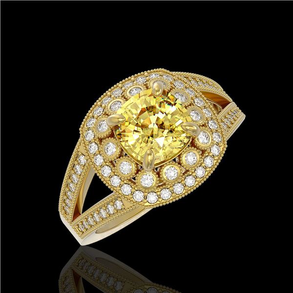 2.09 ctw Canary Citrine & Diamond Victorian Ring 14K Yellow Gold - REF-83Y6X