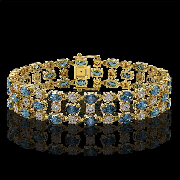 16.06 ctw London Topaz & Diamond Row Bracelet 10K Yellow Gold - REF-209Y3X