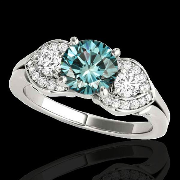 1.7 ctw SI Certified Fancy Blue Diamond 3 Stone Ring 10k White Gold - REF-163A6N