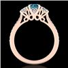 Image 3 : 1.67 ctw Intense Blue Diamond Art Deco 3 Stone Ring 18k Rose Gold - REF-200M2G