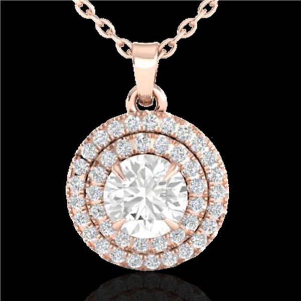 1 ctw Micro Pave VS/SI Diamond Solitaire NECKALCE Halo 14k Rose Gold - REF-160A2N