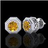 Image 2 : 1.07 ctw Intense Fancy Yellow Diamond Art Deco Earrings 18k White Gold - REF-172R8K