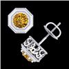 Image 3 : 1.07 ctw Intense Fancy Yellow Diamond Art Deco Earrings 18k White Gold - REF-172R8K
