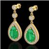 Image 1 : 6 ctw Emerald & Micro Pave VS/SI Diamond Earrings 18k Yellow Gold - REF-93X8A