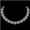 Image 1 : 86.75 ctw Turquoise & Diamond Victorian Necklace 14K Yellow Gold - REF-2583H6R