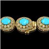 Image 3 : 86.75 ctw Turquoise & Diamond Victorian Necklace 14K Yellow Gold - REF-2583H6R