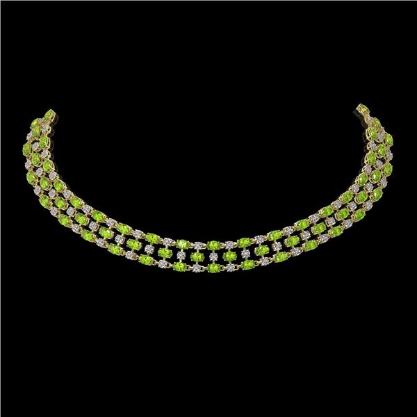 37.97 ctw Peridot & Diamond Necklace 10K Yellow Gold - REF-427G3W