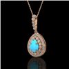 Image 1 : 3.97 ctw Turquoise & Diamond Victorian Necklace 14K Rose Gold - REF-125H6R