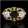 Image 2 : 2.26 ctw Fancy Black Diamond Art Deco 3 Stone Ring 18k Yellow Gold - REF-218K2Y