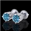 Image 1 : 3 ctw Fancy Intense Blue Diamond Art Deco Earrings 18k White Gold - REF-349M3G