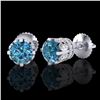 Image 2 : 3 ctw Fancy Intense Blue Diamond Art Deco Earrings 18k White Gold - REF-349M3G